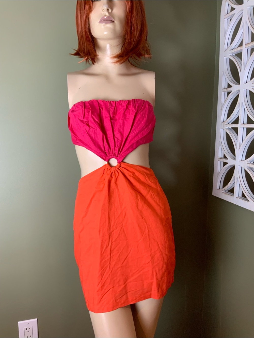 Peppermayo Hot Pink and Bright Orange Cutout Mini Dress size 4